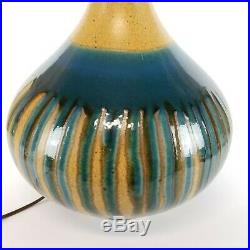 Mid Century Modern Lamp Blue Drip Glaze Ceramic Vintage Turquoise Green