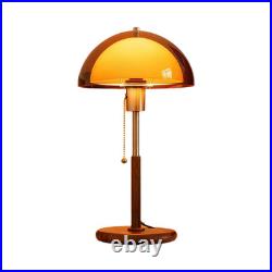 Mid Century Modern Mushroom Table Lamp Amber Shade Metal Wood Grain Bedside Ligh