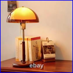 Mid Century Modern Mushroom Table Lamp Amber Shade Metal Wood Grain Bedside Ligh