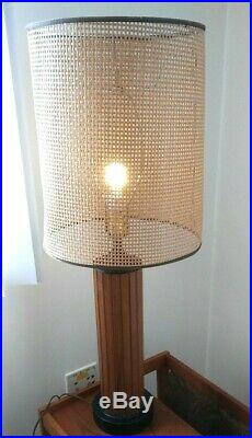 Mid Century Modern Table Lamp Danish Shades Teak Wood Slats Hans Wegner Vintage