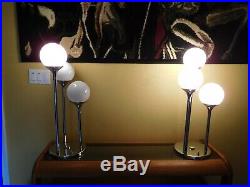Mid Century Modern Vintage Chrome Tri-Globe Pair of Table Lamps