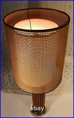 Mid Century Modern Vintage Gruvwood Table Lamp Basket Weave Double Shade c1964