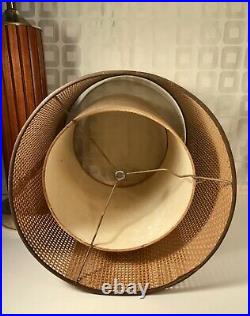 Mid Century Modern Vintage Gruvwood Table Lamp Basket Weave Double Shade c1964