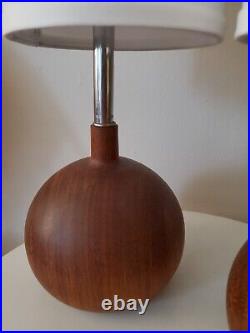Mid Century Teak Scandinavian Bottle/Onion Vintage Lamp Pair, Shades, Solid Wood