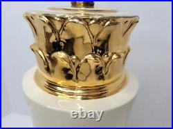 Mid-Century Vintage Hollywood Regency Ceramic Cream Gold Table Lamp Pineapple