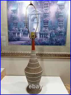 Mid Century Vintage Textured Striped Danish Pottery Lamp