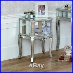 Mirrored bedside cabinet lamp table bedroom furniture venetian silver hotel