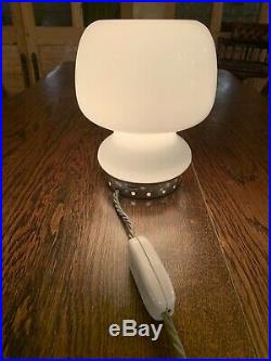 Murano 70s Space Age Lattimo Glass and Chrome Table/Bedside Lamp, Vintage MCM