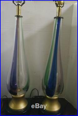 Murano Blown Glass Table Lamp Vintage 50's From Venini Blue Green & Lt. Purple