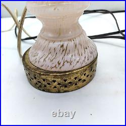 Murano Glass Mottled Pink White Table Lamps Pair Brass Base Vintage 12
