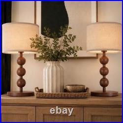 NEW Anthropologie Set of 2 Vintage Wood Ball Retro Boho Table Lamps Lighting 20