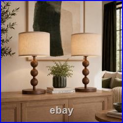 NEW Anthropologie Set of 2 Vintage Wood Ball Retro Boho Table Lamps Lighting 20