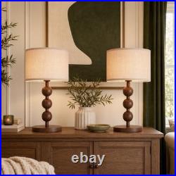 NEW Anthropologie Set of 2 Vintage Wood Ball Retro Boho Table Lamps Lighting 20