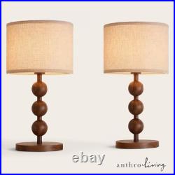 NEW Anthropologie Set of 2 Vintage Wood Ball Retro Boho Table Lamps Lighting 20