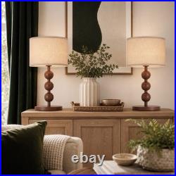 NEW Anthropologie Set of 2 Vintage Wood Ball Retro Boho Table Lamps Lighting 20