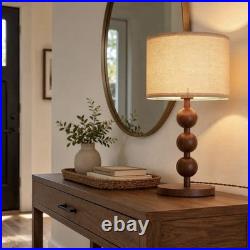 NEW Anthropologie Set of 2 Vintage Wood Ball Retro Boho Table Lamps Lighting 20