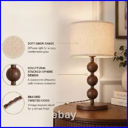 NEW Anthropologie Set of 2 Vintage Wood Ball Retro Boho Table Lamps Lighting 20