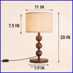 NEW Anthropologie Set of 2 Vintage Wood Ball Retro Boho Table Lamps Lighting 20