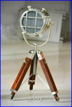 Nautical Vintage Search Light Table Spot Light With Wood Tripod Stand Home Decor