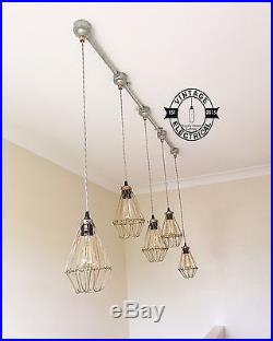 New Industrial 5 X Cage Hanging Light Ceiling Vintage Lamps Cafe Kitchen Table