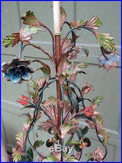 OMG Old Vintage Italian Tole Topiary TABLE LAMP Flowers Leaves Hollywood Regency