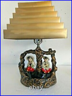 Oriental Table Lamp Figurative Ceramic Vintage Gold 6 Tier Venetian Shade Tested
