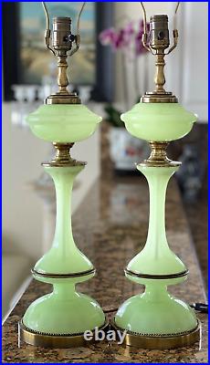 Outstanding Vintage Pair of Green Opaline Glass Table Lamps