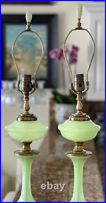 Outstanding Vintage Pair of Green Opaline Glass Table Lamps