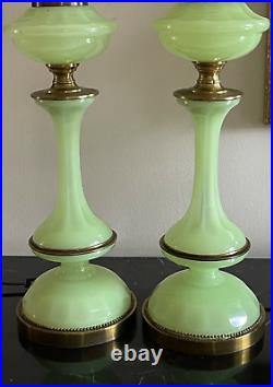 Outstanding Vintage Pair of Green Opaline Glass Table Lamps