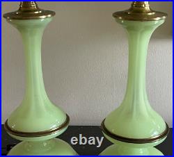 Outstanding Vintage Pair of Green Opaline Glass Table Lamps