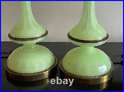 Outstanding Vintage Pair of Green Opaline Glass Table Lamps