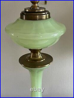 Outstanding Vintage Pair of Green Opaline Glass Table Lamps