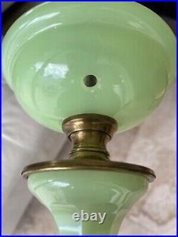 Outstanding Vintage Pair of Green Opaline Glass Table Lamps