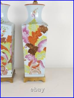 PAIR Vintage 1960s Paul Hanson Chinoiserie Colorfully Decorated Brass Base Lamps PAIR Vintage 1960s Paul Hanson Chinoiserie Colorfully Decorated Brass Base Lamps