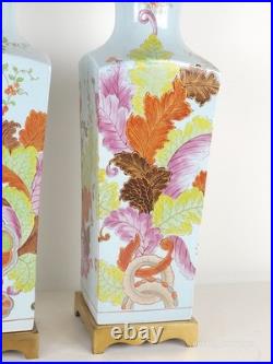 PAIR Vintage 1960s Paul Hanson Chinoiserie Colorfully Decorated Brass Base Lamps PAIR Vintage 1960s Paul Hanson Chinoiserie Colorfully Decorated Brass Base Lamps