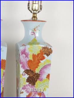 PAIR Vintage 1960s Paul Hanson Chinoiserie Colorfully Decorated Brass Base Lamps