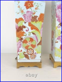 PAIR Vintage 1960s Paul Hanson Chinoiserie Colorfully Decorated Brass Base Lamps PAIR Vintage 1960s Paul Hanson Chinoiserie Colorfully Decorated Brass Base Lamps