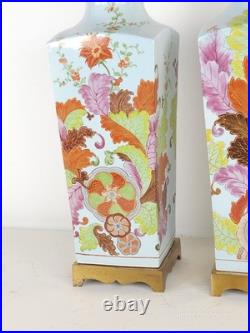 PAIR Vintage 1960s Paul Hanson Chinoiserie Colorfully Decorated Brass Base Lamps PAIR Vintage 1960s Paul Hanson Chinoiserie Colorfully Decorated Brass Base Lamps