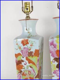 PAIR Vintage 1960s Paul Hanson Chinoiserie Colorfully Decorated Brass Base Lamps