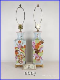 PAIR Vintage 1960s Paul Hanson Chinoiserie Colorfully Decorated Brass Base Lamps