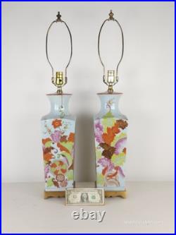 PAIR Vintage 1960s Paul Hanson Chinoiserie Colorfully Decorated Brass Base Lamps