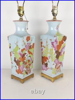 PAIR Vintage 1960s Paul Hanson Chinoiserie Colorfully Decorated Brass Base Lamps