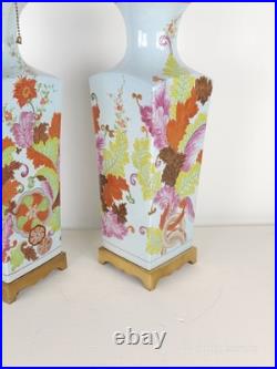 PAIR Vintage 1960s Paul Hanson Chinoiserie Colorfully Decorated Brass Base Lamps PAIR Vintage 1960s Paul Hanson Chinoiserie Colorfully Decorated Brass Base Lamps