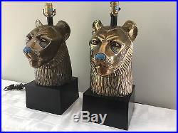 PAIR Vintage CHAPMAN Brass Sekhmet Egyptian Lion Figural Bust Goddess Lamp 70's