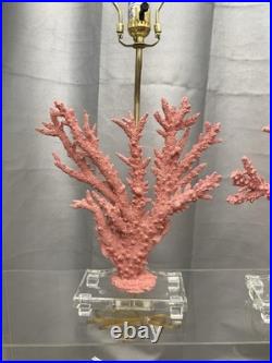 PAIR Vintage Lucite Coral Pink Sculptural Table Lamps Hollywood Regency MCM CHic