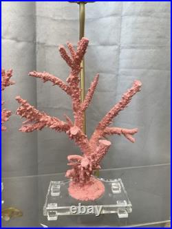 PAIR Vintage Lucite Coral Pink Sculptural Table Lamps Hollywood Regency MCM CHic PAIR Vintage Lucite Coral Pink Sculptural Table Lamps Hollywood Regency MCM CHic