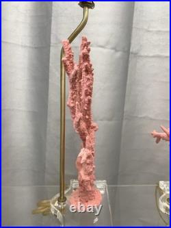 PAIR Vintage Lucite Coral Pink Sculptural Table Lamps Hollywood Regency MCM CHic