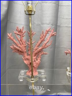 PAIR Vintage Lucite Coral Pink Sculptural Table Lamps Hollywood Regency MCM CHic
