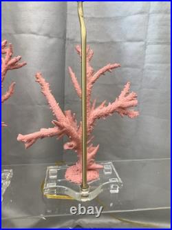 PAIR Vintage Lucite Coral Pink Sculptural Table Lamps Hollywood Regency MCM CHic
