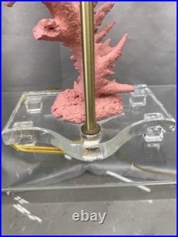 PAIR Vintage Lucite Coral Pink Sculptural Table Lamps Hollywood Regency MCM CHic